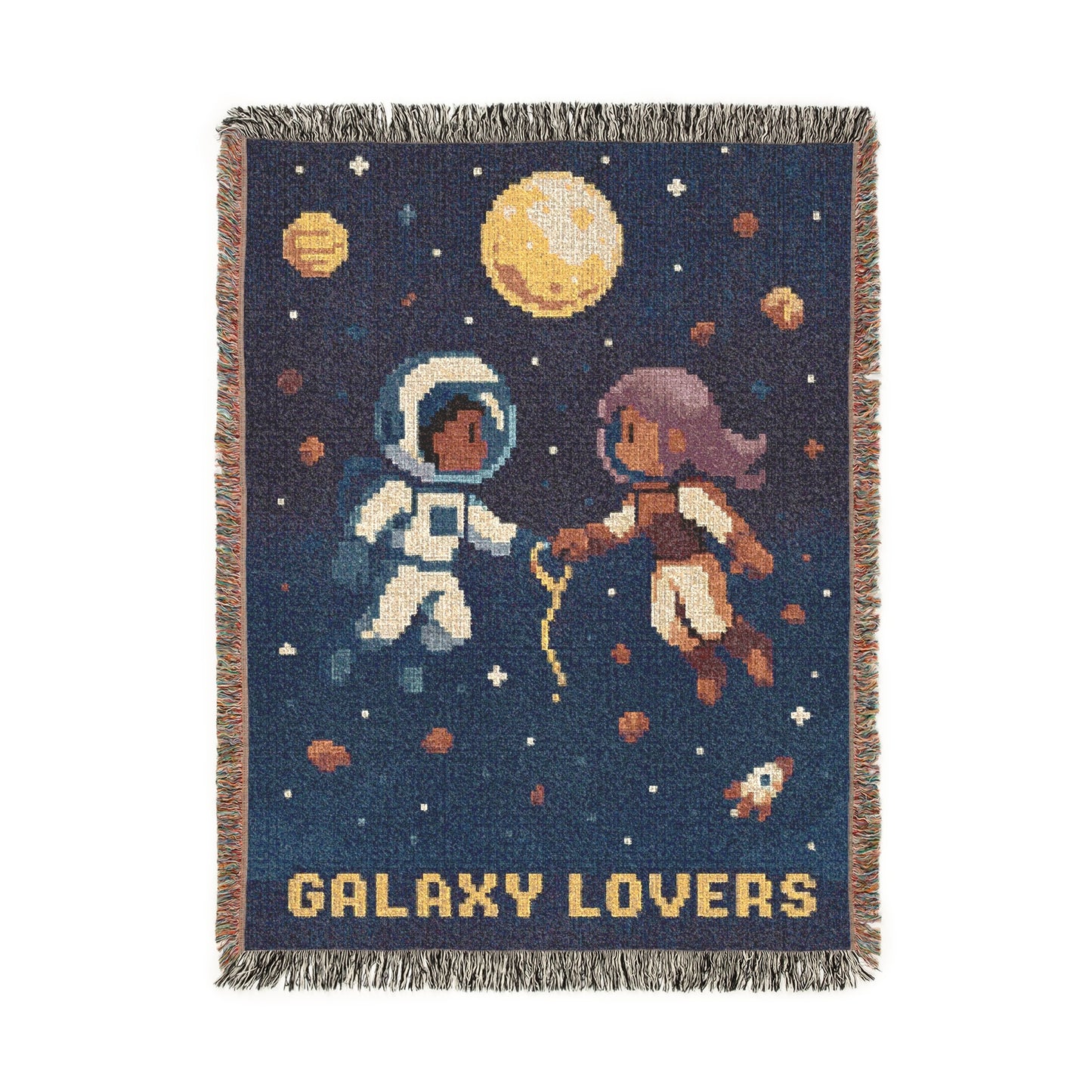 Galaxy Lovers Retro Pixel Art Woven Blanket