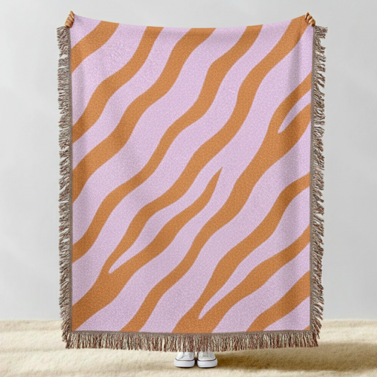 Zebra Stripe Cotton Throw Blanket Lavender and Orange