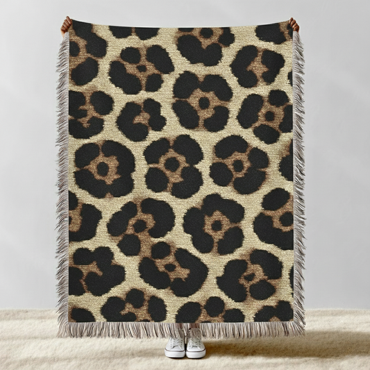 Leopard Print Woven Throw Blanket