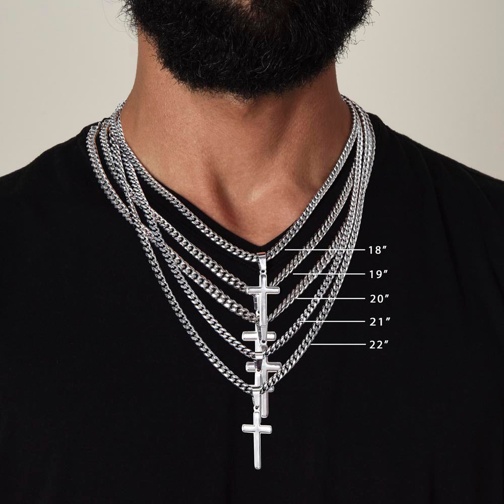 To My Son Engravable Cuban Chain Cross Necklace