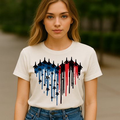 Fighter Jet Flag Heart Tee