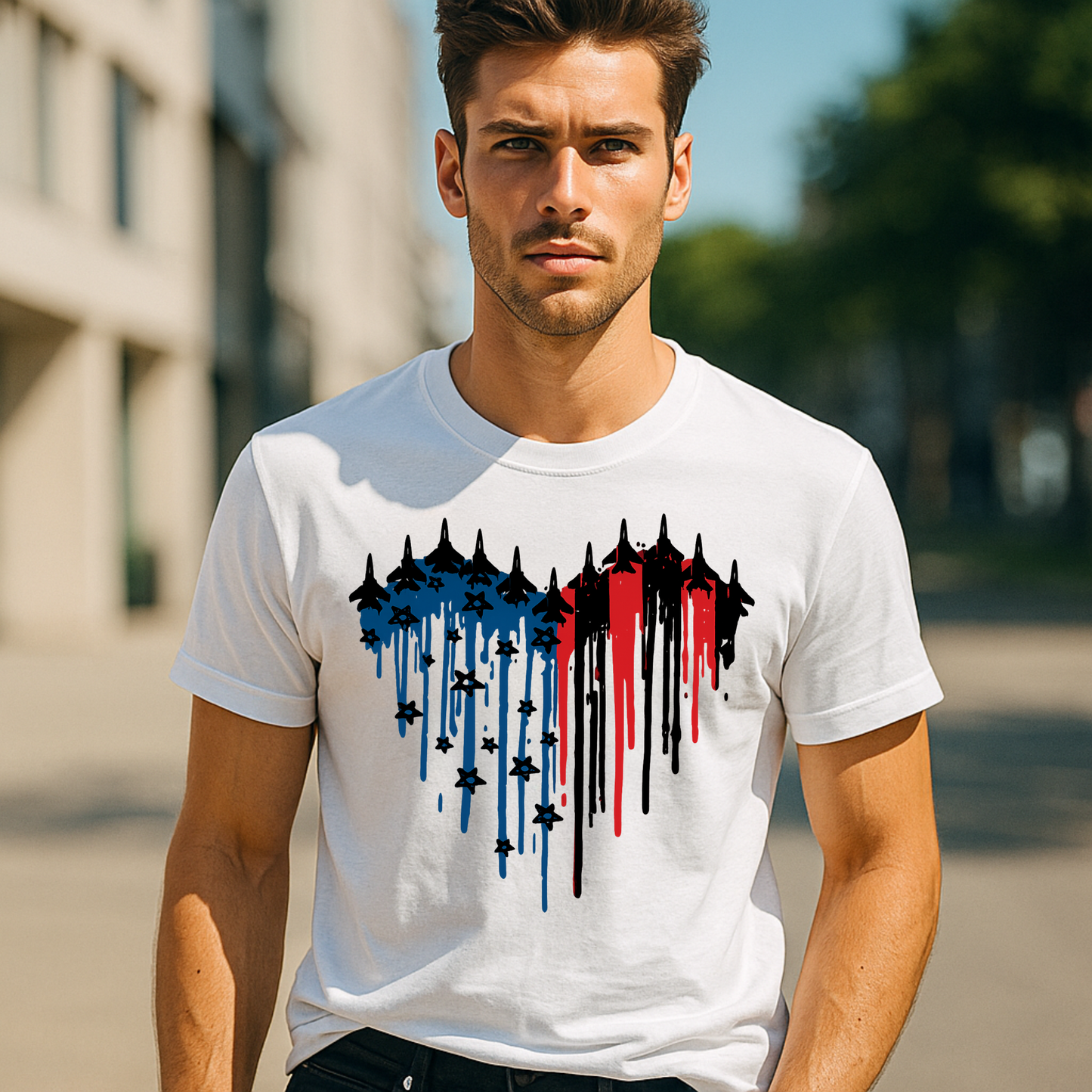 Fighter Jet Flag Heart Tee