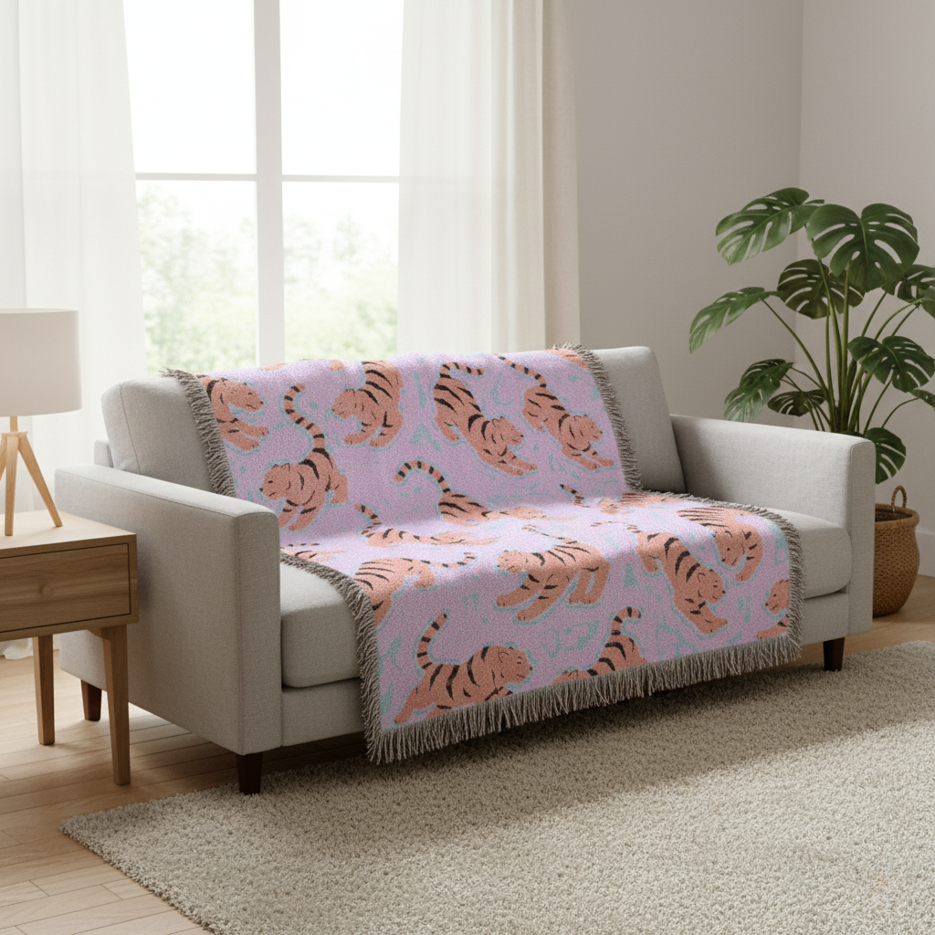 Tiger Animal Woven Throw Blanket