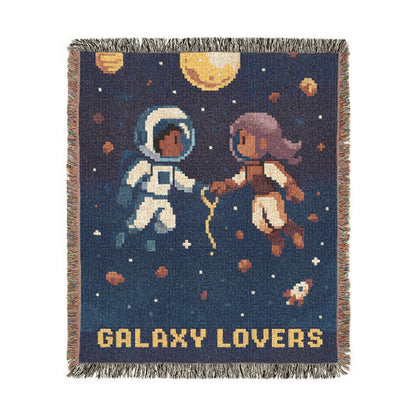 Galaxy Lovers Retro Pixel Art Woven Blanket