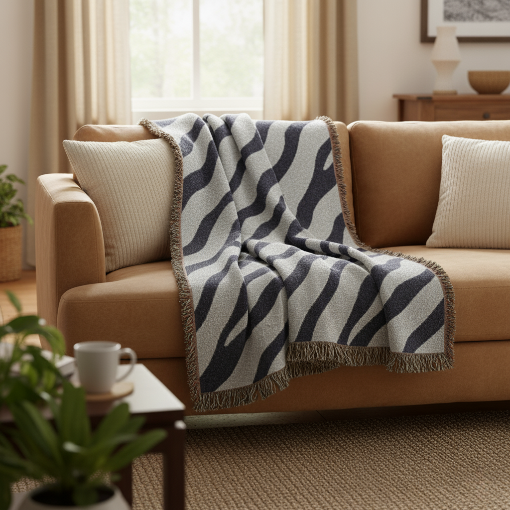 Zebra Stripe Woven Throw Blanket Blue & Gray
