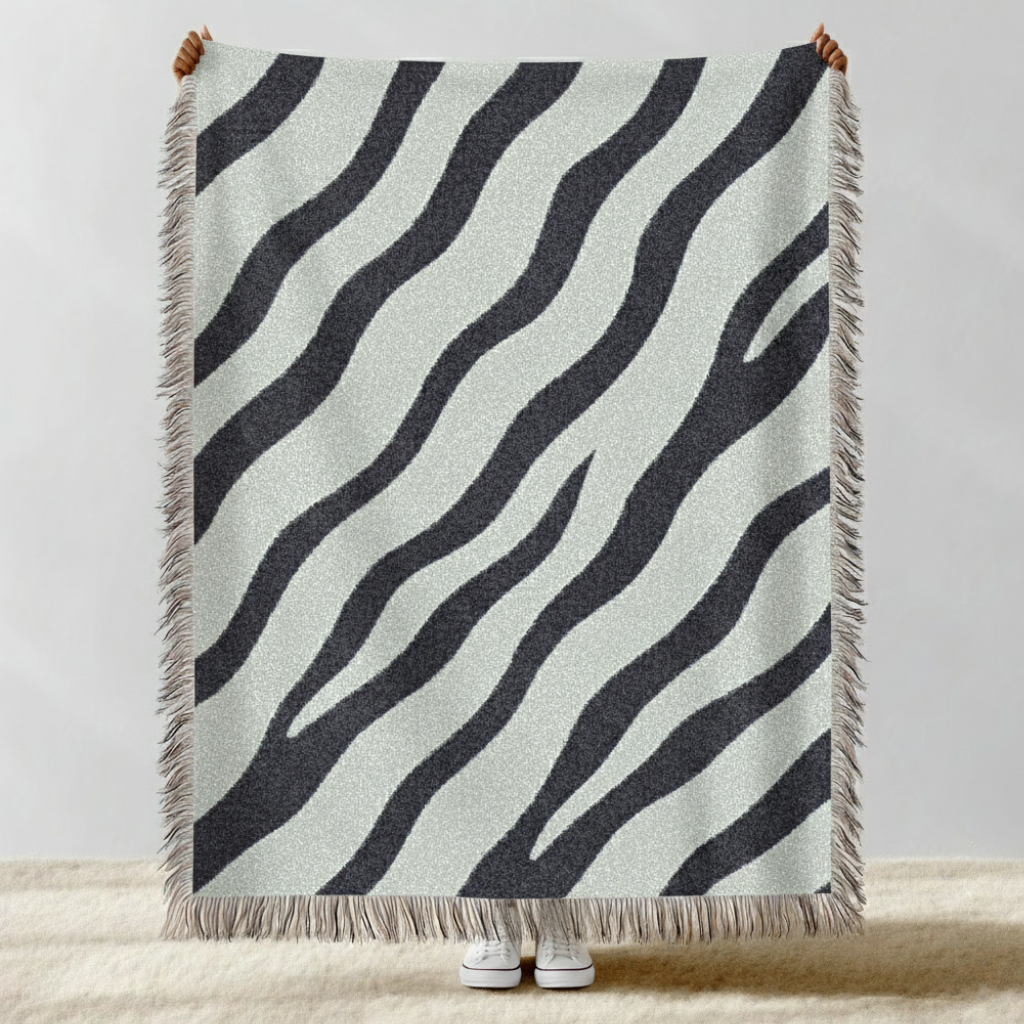 Zebra Stripe Woven Throw Blanket Blue & Gray