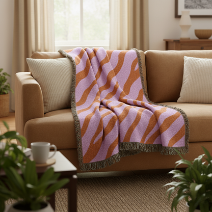 Zebra Stripe Cotton Throw Blanket Lavender and Orange
