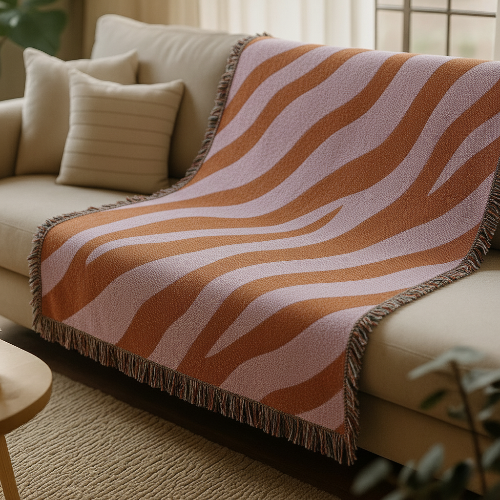 Zebra Stripe Cotton Throw Blanket Lavender and Orange