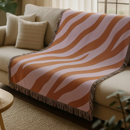 Zebra Stripe Cotton Throw Blanket Lavender and Orange