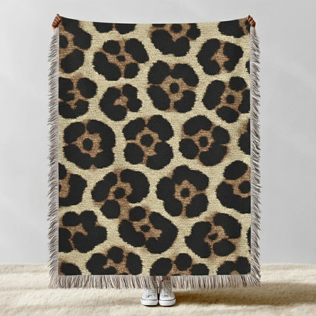 Leopard Print Woven Throw Blanket