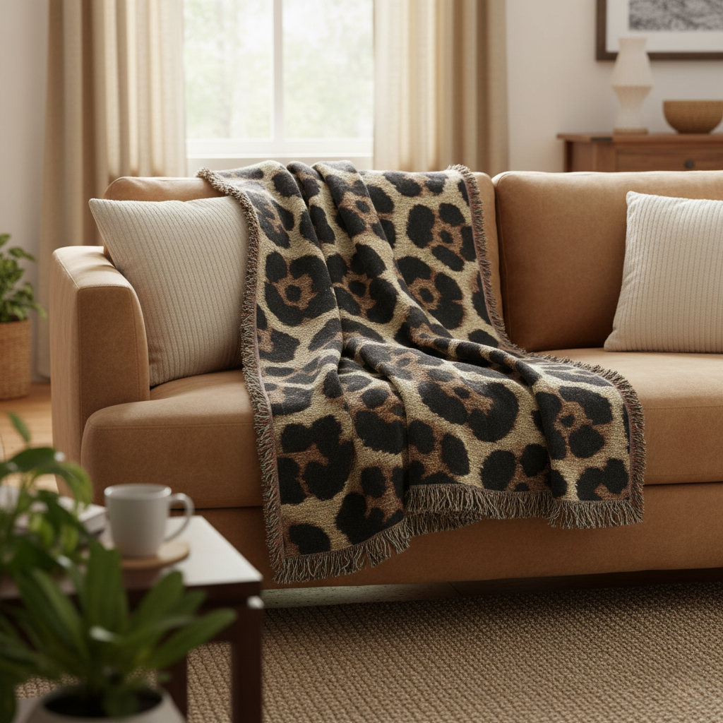 Leopard Print Woven Throw Blanket