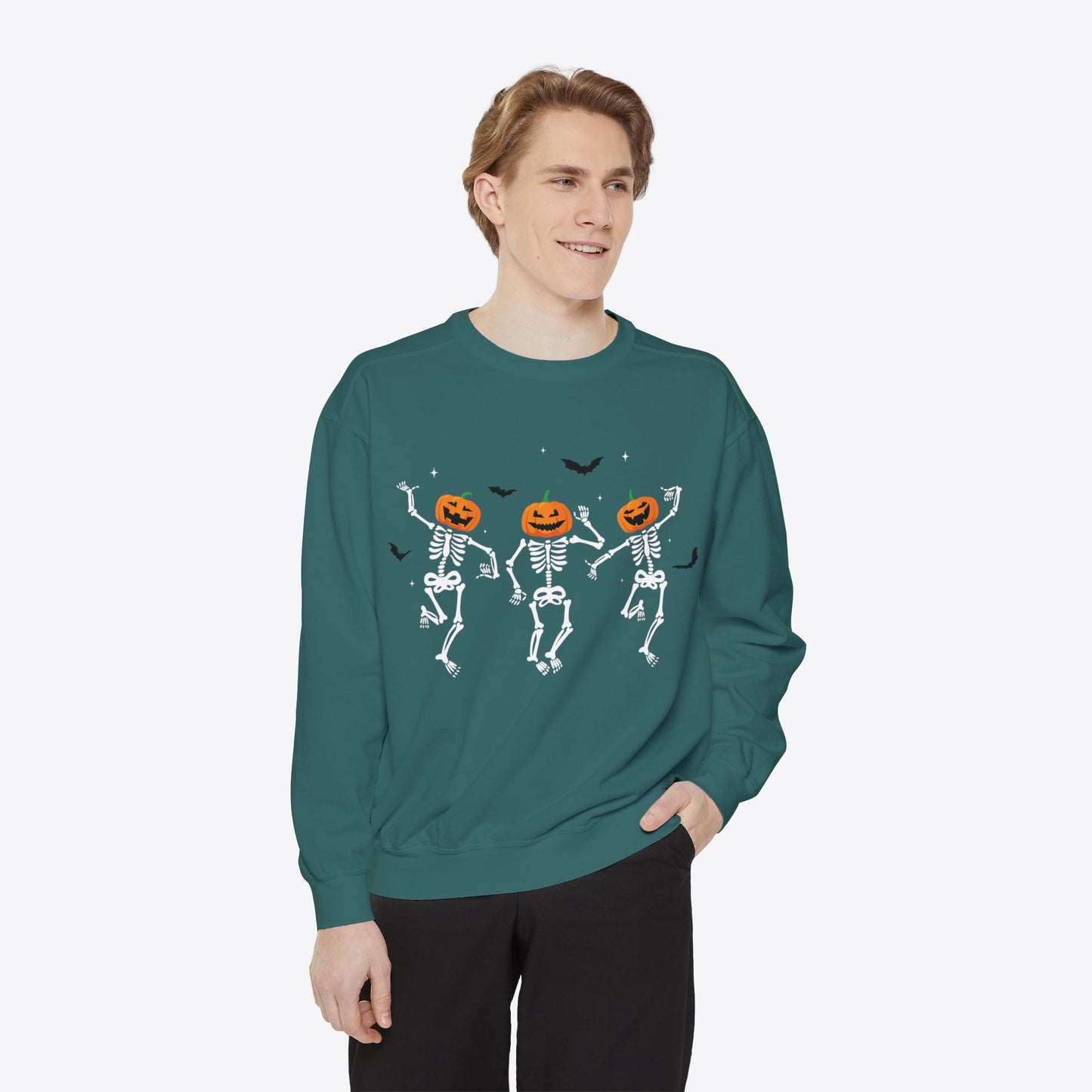 Dancing Pumpkin Head Skeleton Sweatshirt