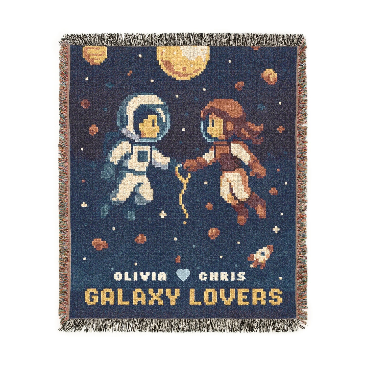 Galaxy Lovers Woven Blanket Retro Pixel Art