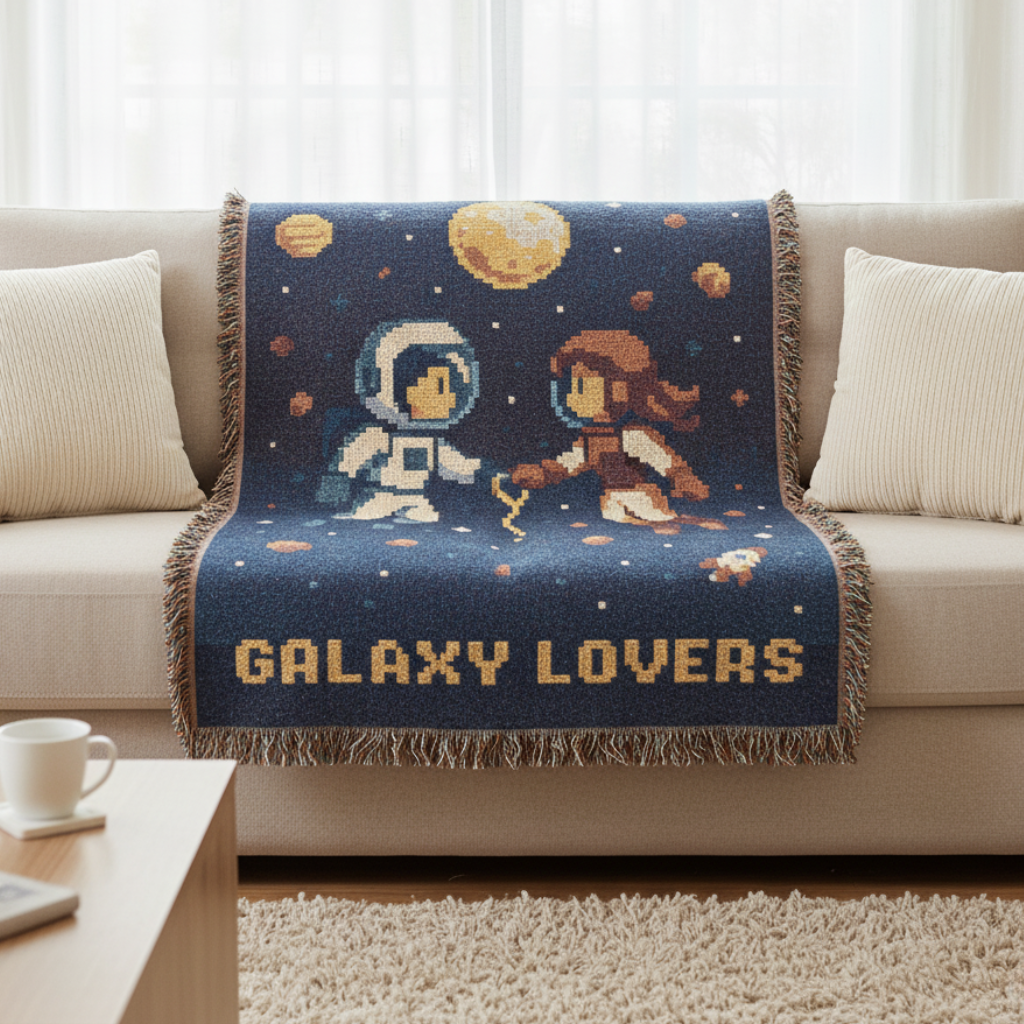 Galaxy Lovers Woven Blanket Retro Pixel Art