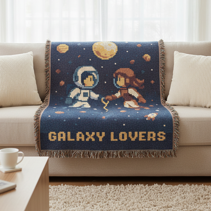 Galaxy Lovers Woven Blanket Retro Pixel Art