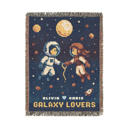 Galaxy Lovers Woven Blanket Retro Pixel Art