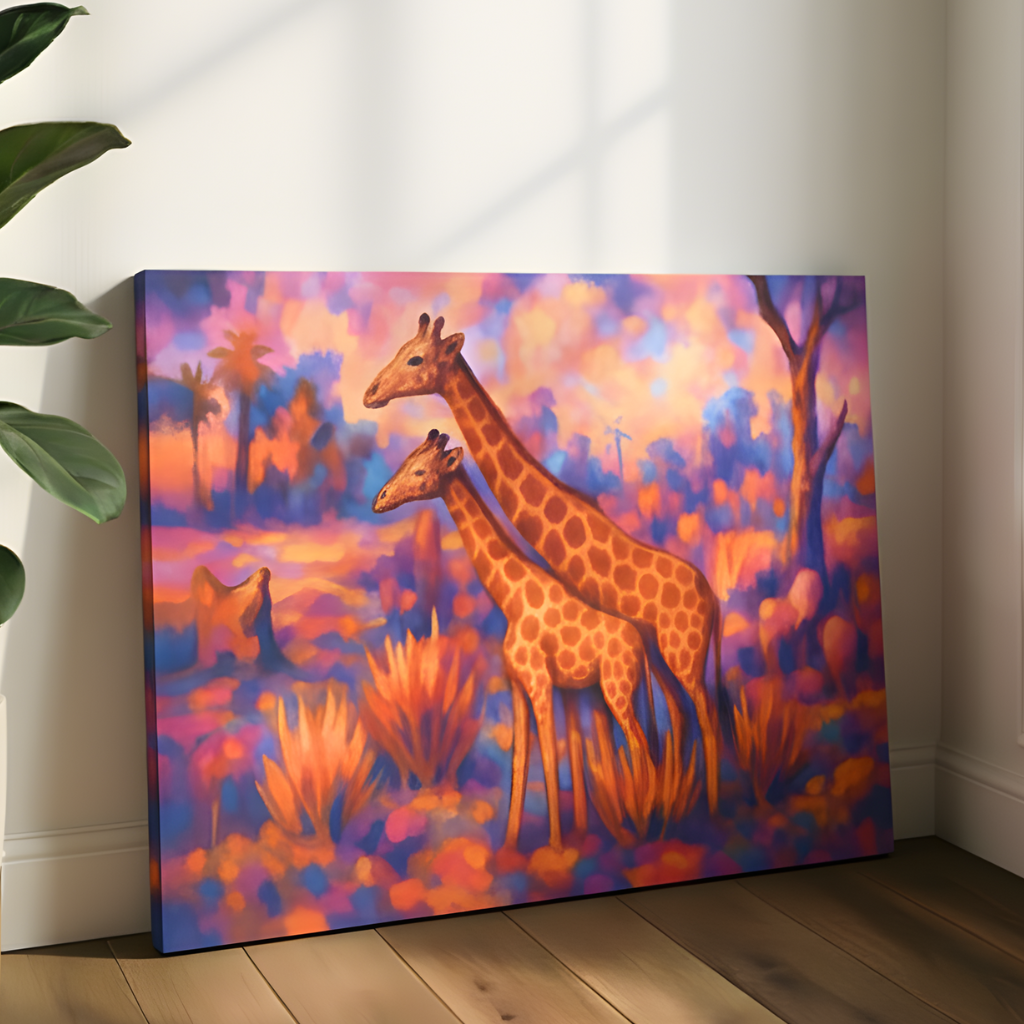 Safari Sunset Giraffe Canvas Print - Vibrant Wildlife Wall Art